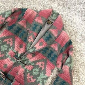 Vtg Eddie Bauer Toggle Button Aztec Southwest Wool Blend Coat USA Size Petite Sm
